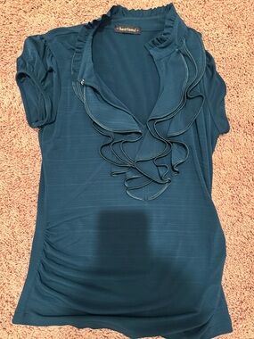 HeartSoul Teal Ruffle V-Neck Short Sleeve Blouse